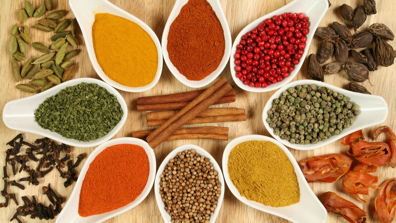 Spices in White Bowls — Brown
