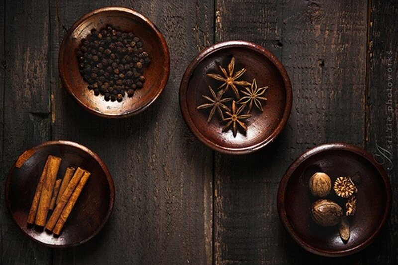 Spices in Wooden Bowls — Brown