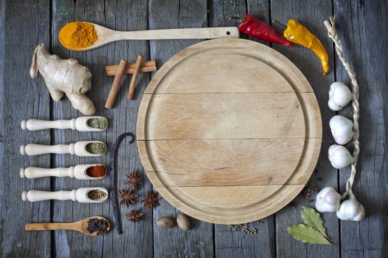 Spices on Wooden Board — Brown, Calm