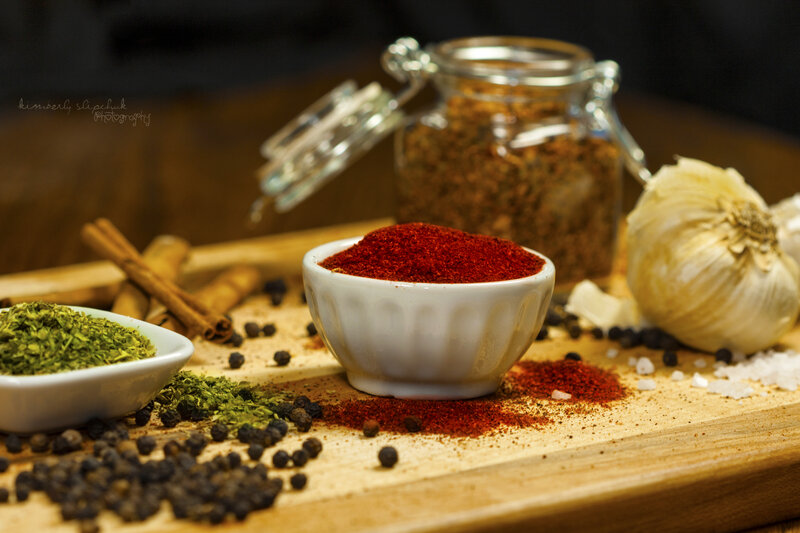 Spices on Wooden Board — Brown, Dramatic