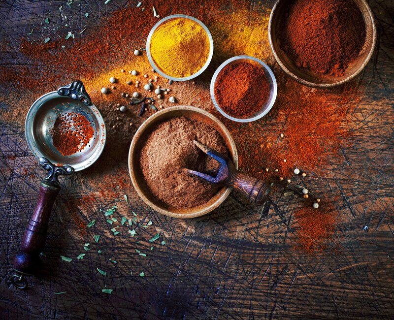 Spices on Wooden Surface — Brown, Dramatic