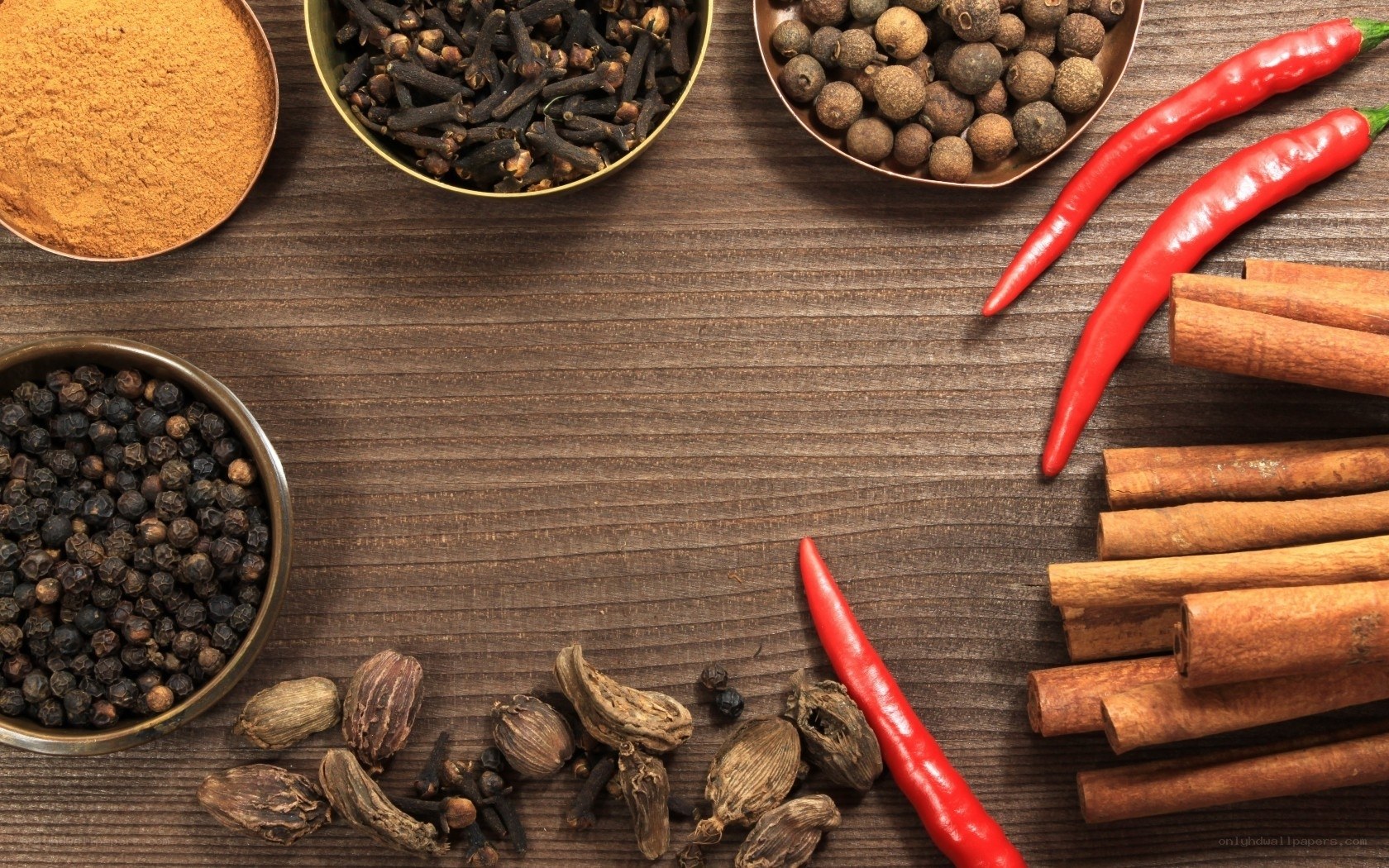 spices on wooden surface