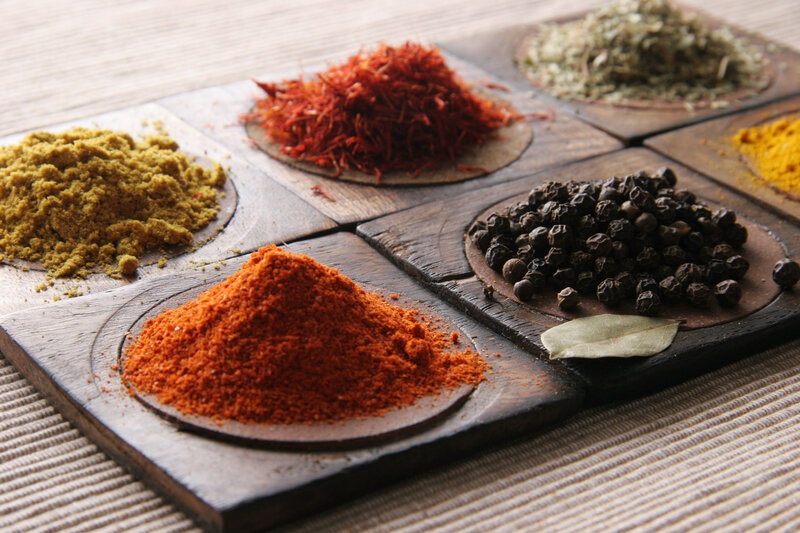 Spices on Wooden Tray