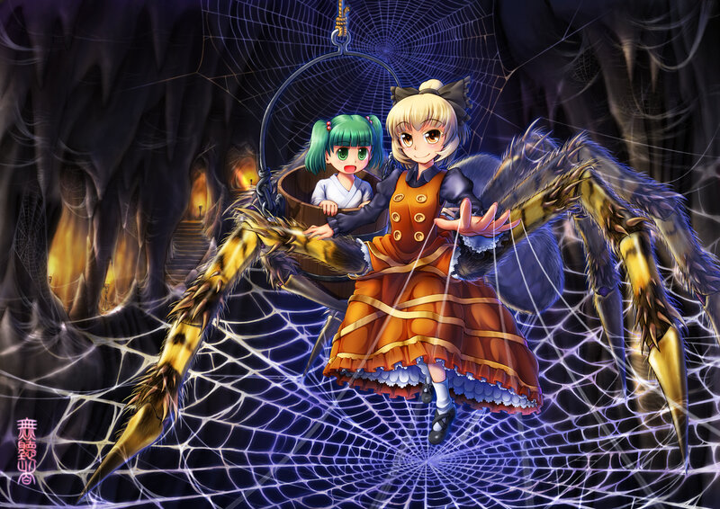 Spider girl with child in cave