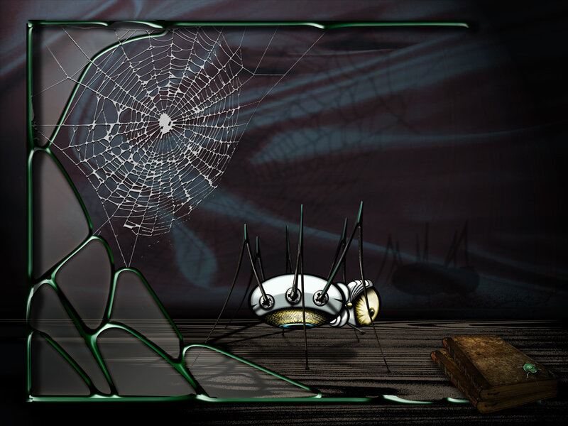 spider in a dusty room