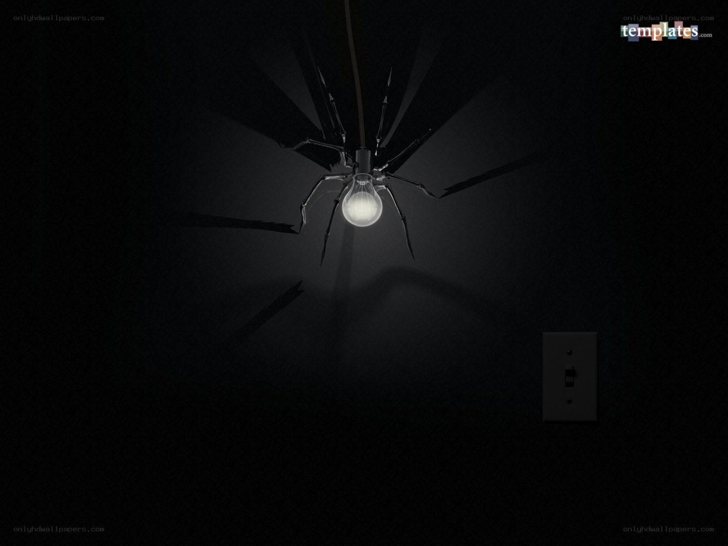 spider light fixture in dark room