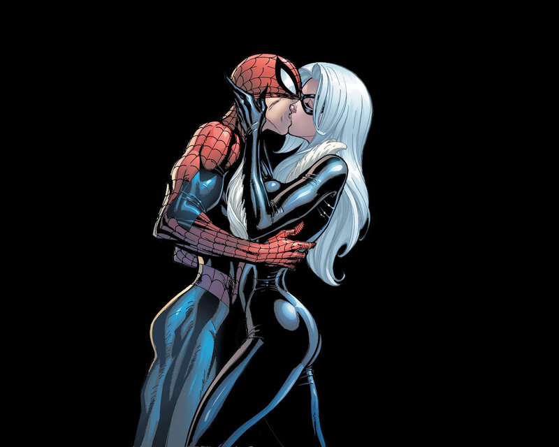 Spider-Man and Black Cat kiss