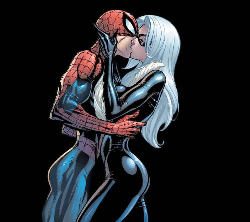 Spider-Man and Black Cat kissing