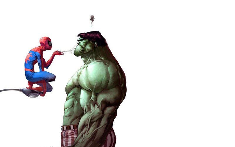 Spider-Man and Hulk — Green, Humorous, Digital Art, Web