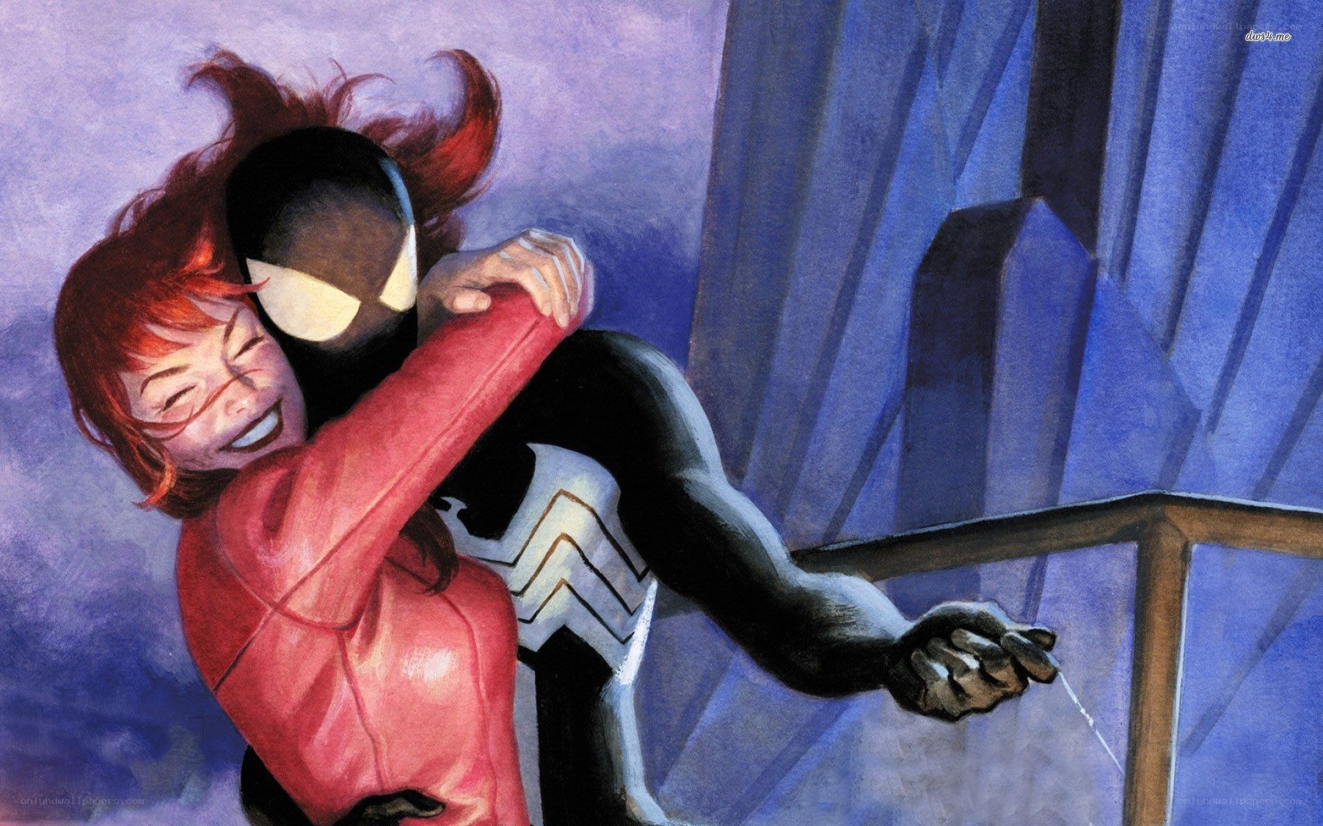 Spider-Man and Mary Jane embrace