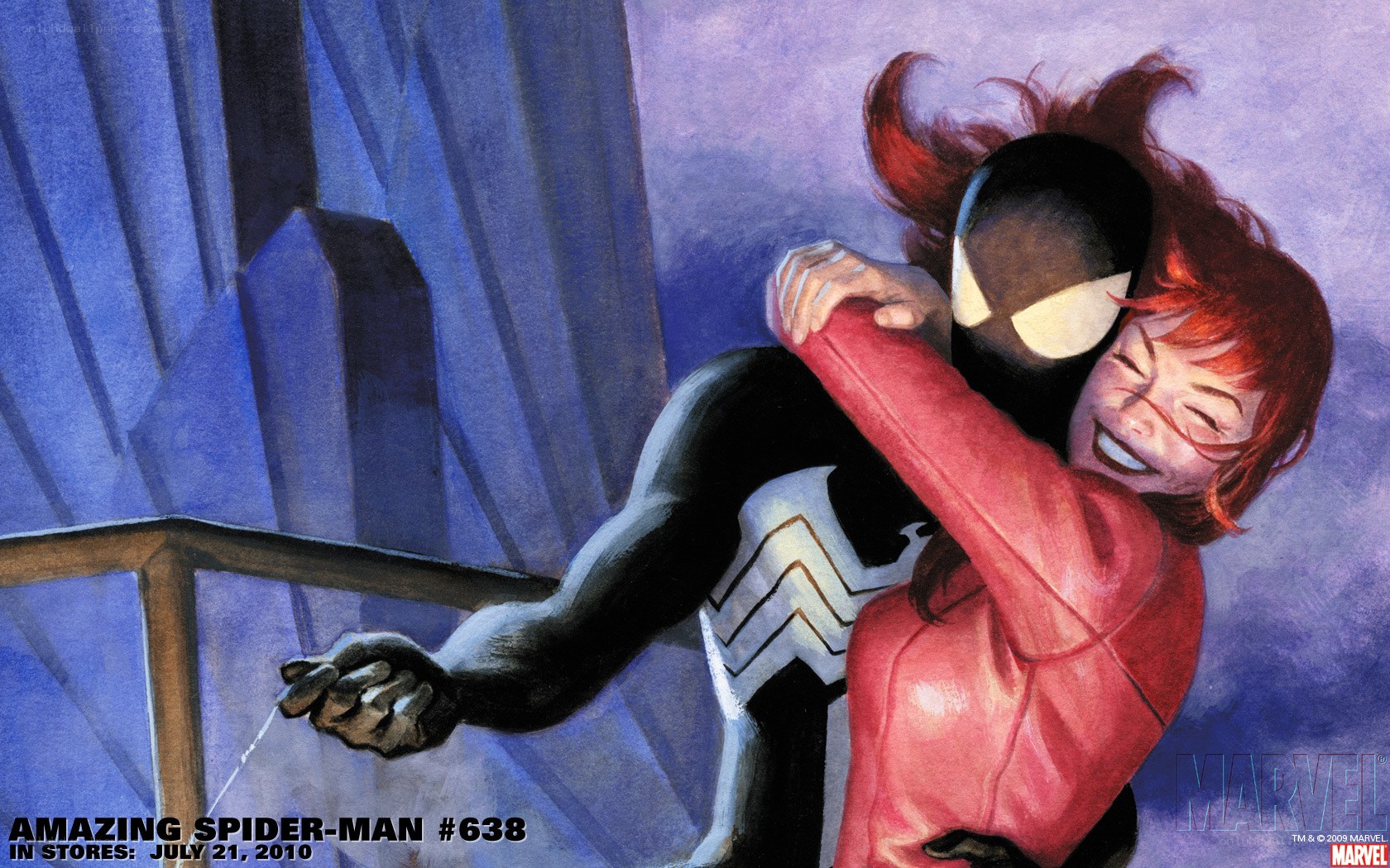 Spider-Man and Mary Jane hug