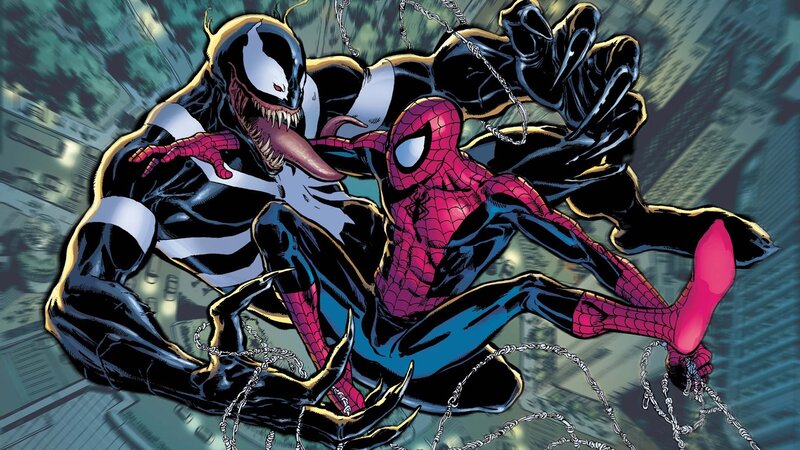 Spider-Man and Venom — Red, Dramatic, Comic, Comic Book Art, Cityscape