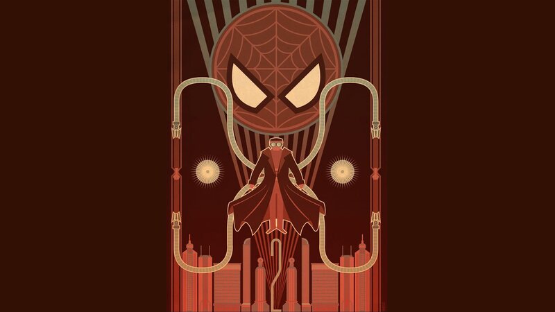 Spider-Man art with cityscape