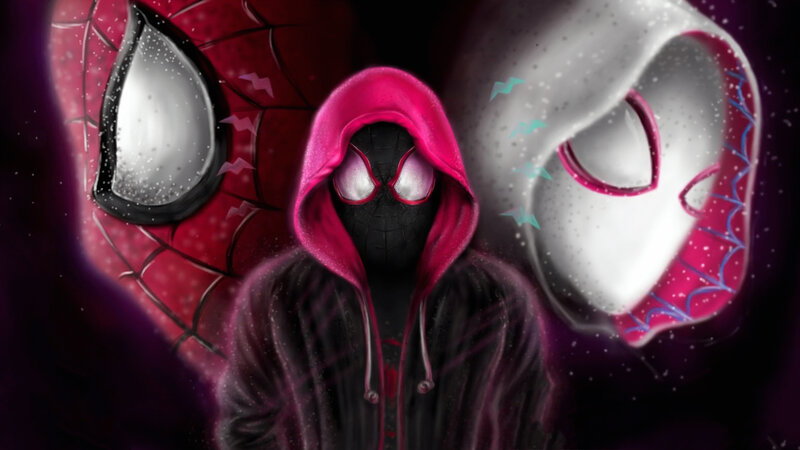 Spider-Man Character — Black, Dramatic, Digital Art, Hoodie