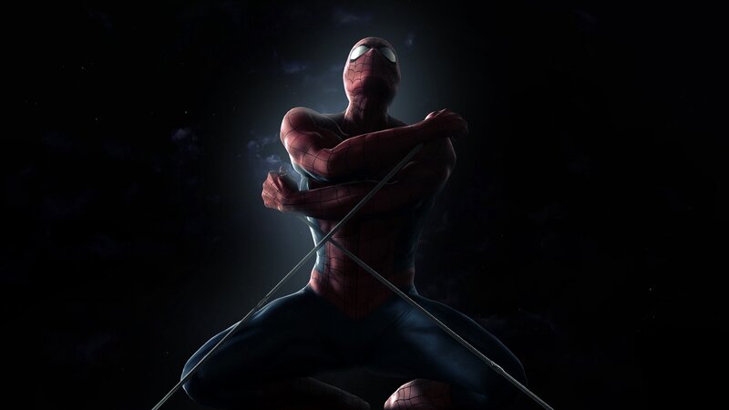 Spider-man Character — Black, Dramatic, Night, 3d Render, Web, Dark Background, Red, Blue
