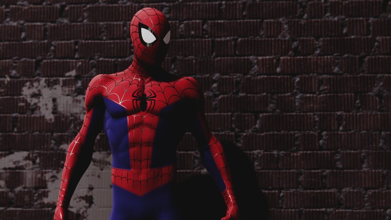 Spider-man Character — Red, Dramatic, 3d Render, Brick Wall