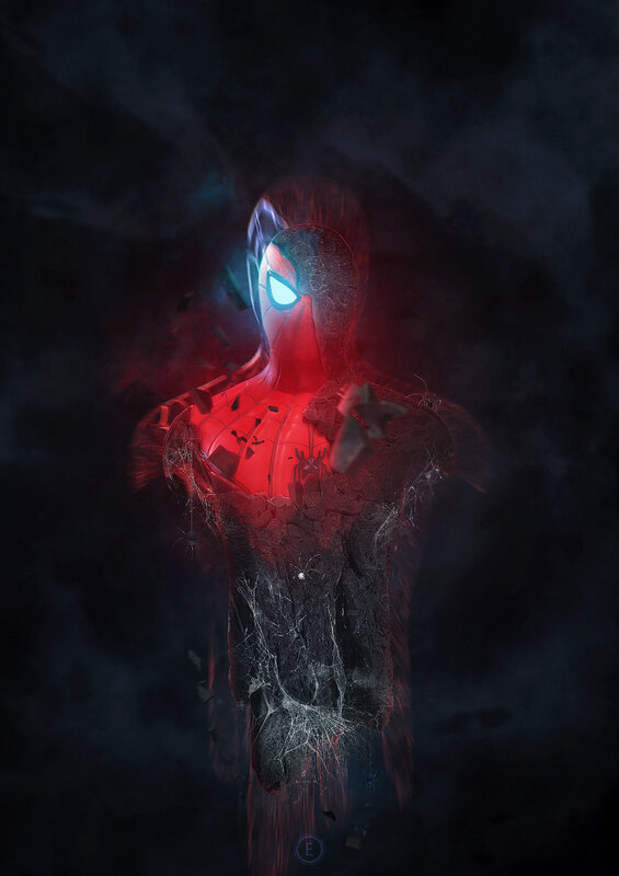 Spider-Man Character — Red, Dramatic, Night, Digital Art, Glowing Eyes