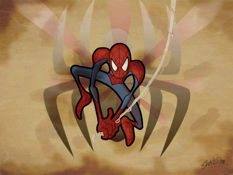 Spider-man Character — Red, Dynamic, Digital Art, Web