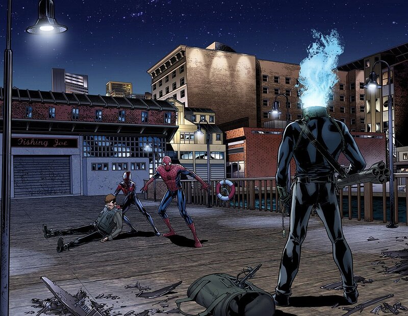 Spider-Man confronts a villain