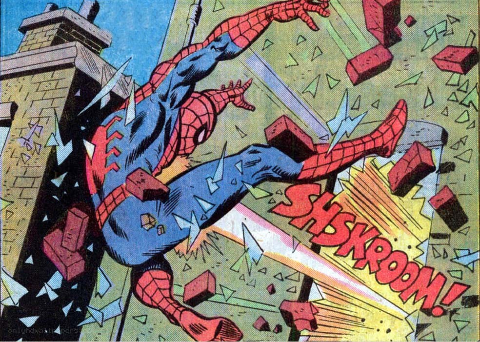 Spider-Man crashes through wall
