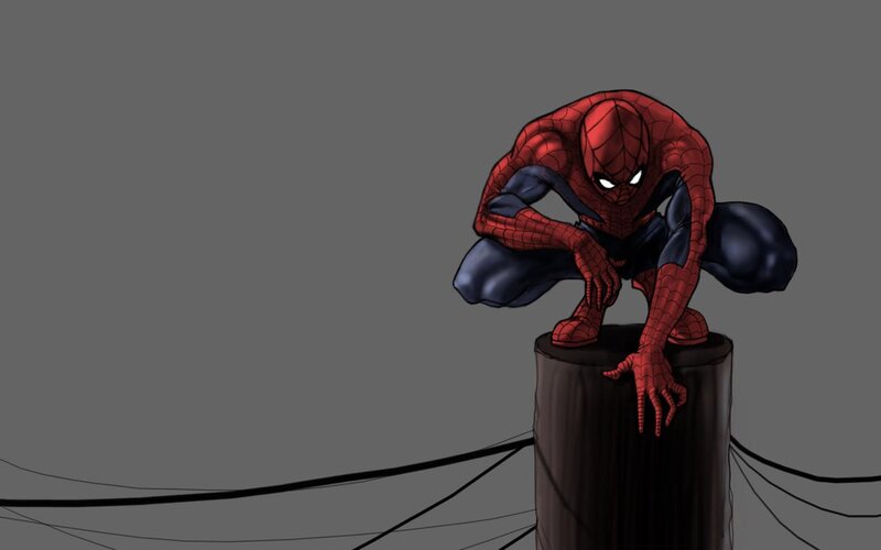 Spider-Man crouching on a pole