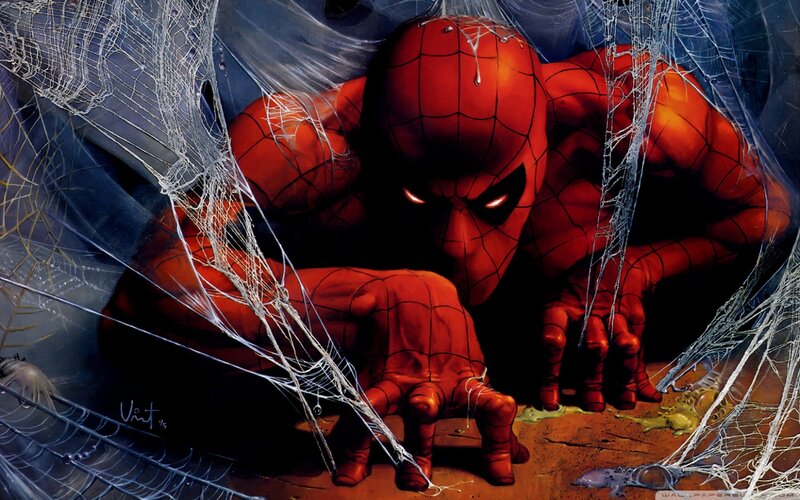 Spider-Man Crouching — Red, Dramatic, Comic