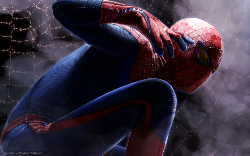 Spider-man Crouching — Red, Dramatic, Digital Art, Web