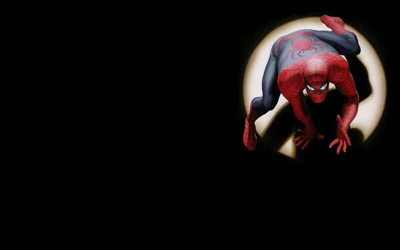Spider-man Crouching — Red, Dramatic, Night, Comic, Moon