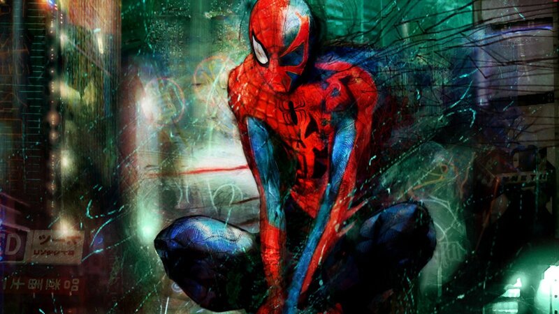Spider-man Crouching — Red, Dramatic, Night, Digital Art
