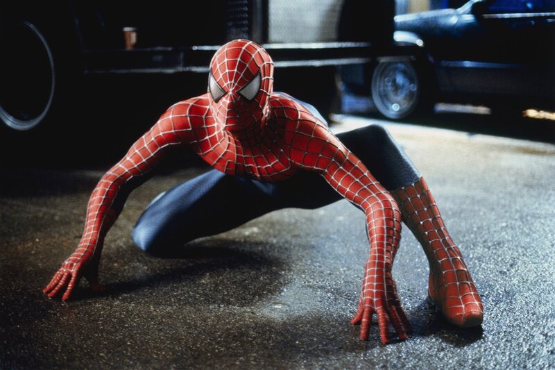 Spider-man Crouching — Red, Dramatic, Night, Photograph, Car