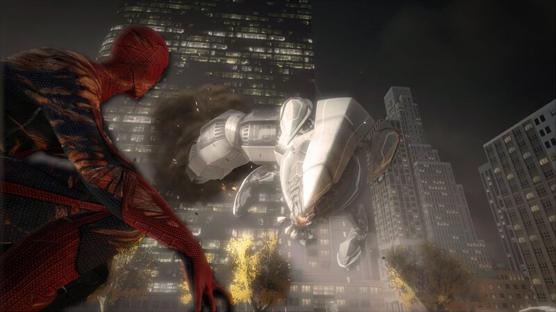 Spider-man Fighting Robot — Red, Dramatic, Night
