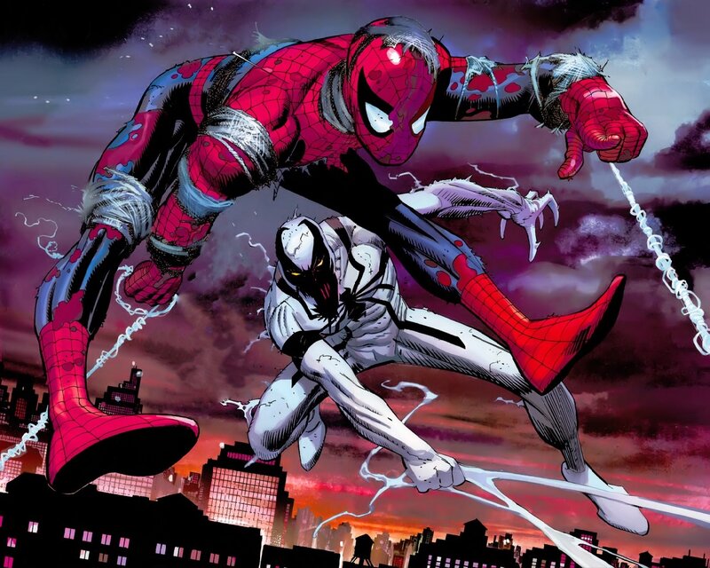 Spider-Man Fighting Symbiote — Red, Dramatic