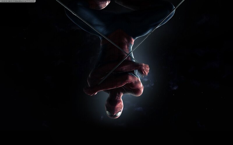 Spider-Man hanging upside down