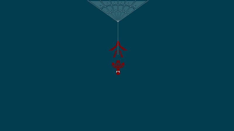 Spider-man Hanging Upside Down — Blue, Minimalist, Vector Art