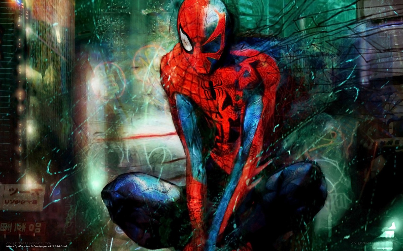 Spider-Man in a city at night