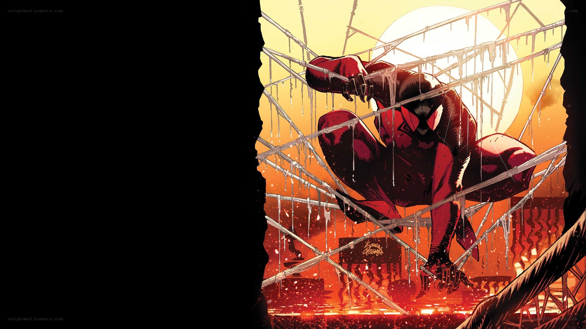 Spider-Man in a web-covered city