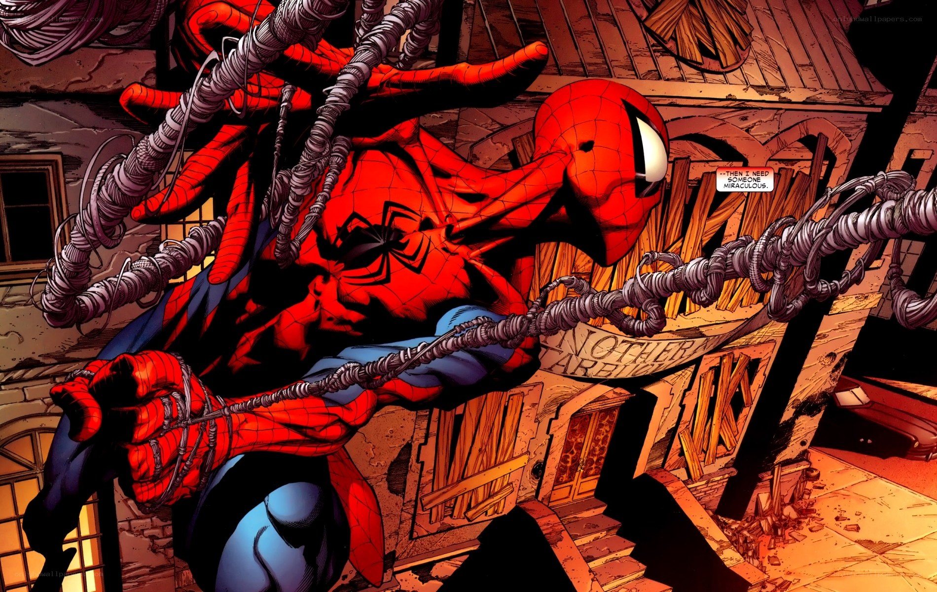 Spider-Man in a web trap