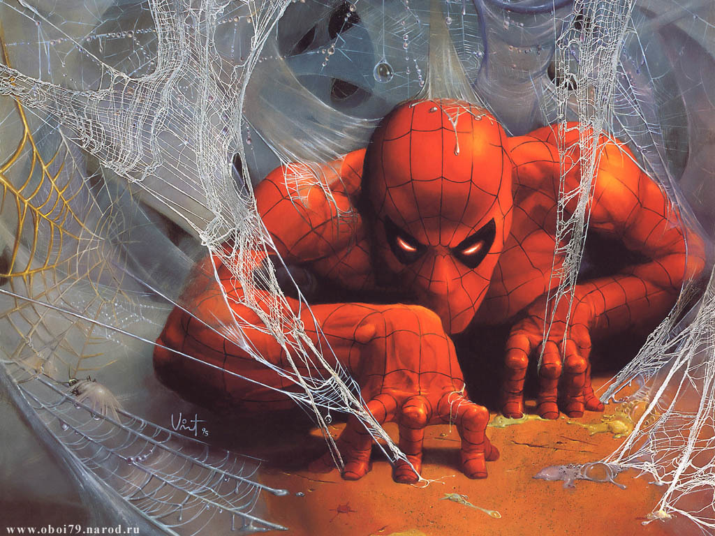 Spider-Man in a web trap