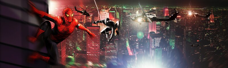 Spider-Man in action over city