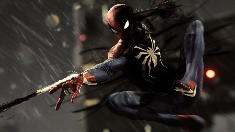 Spider-man in Action — Red, Dramatic, Night, Digital Art