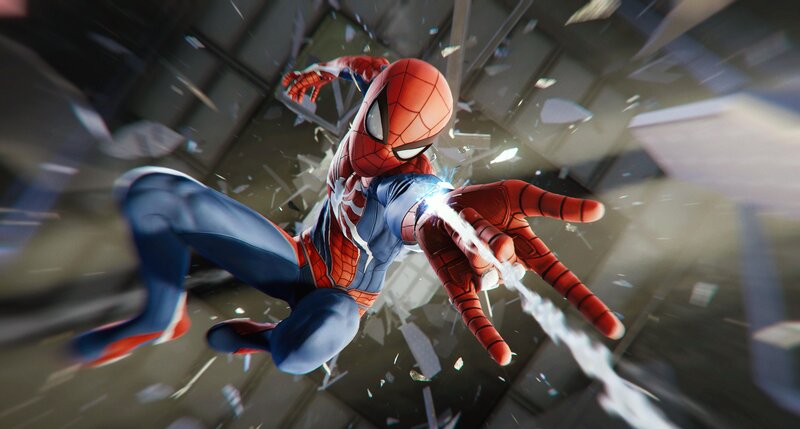 Spider-man in Action — Red, Dynamic, 3d Render, Web, Shattered Glass
