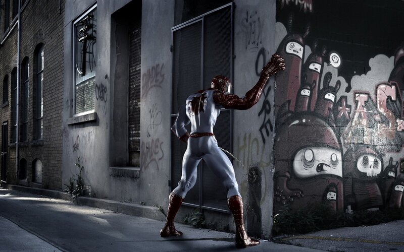 Spider-Man in an alley