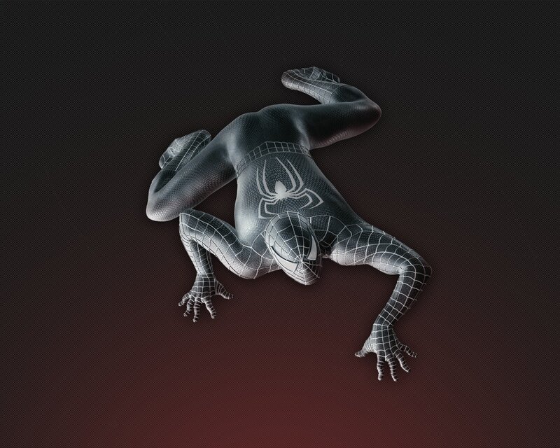 Spider-man in Black Suit — Dramatic, 3d Render, Web Pattern