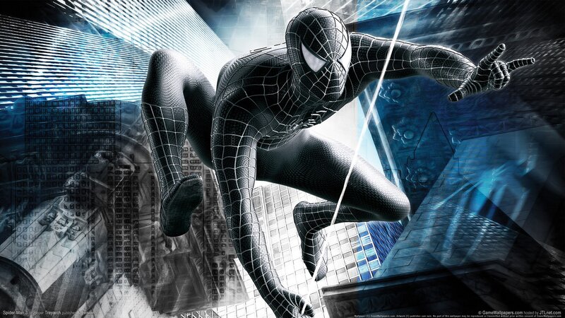 Spider-Man in Black Suit — Dramatic, Digital Art, Cityscape, Web