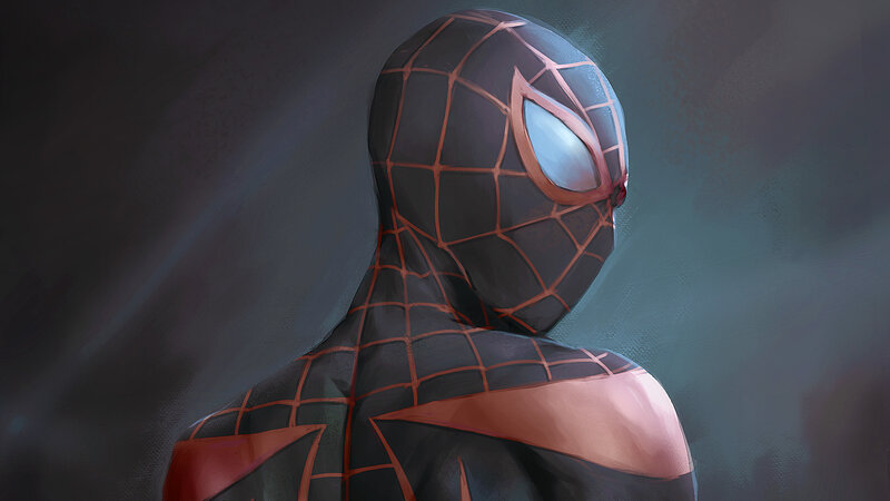 Spider-man in Black Suit — Dramatic, Digital Art, Mask