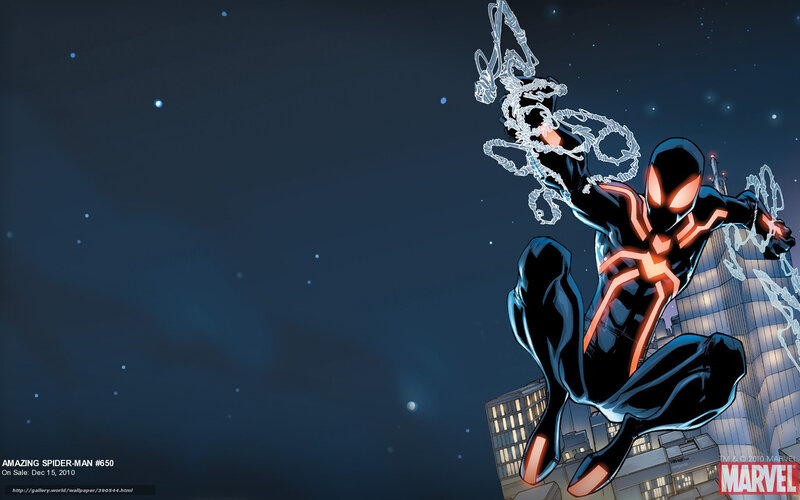 Spider-man in Black Suit — Dramatic, Night, Comic, City Buildings