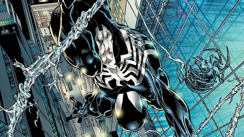 Spider-Man in Black Suit — Dramatic, Night, Comic, Spider Web