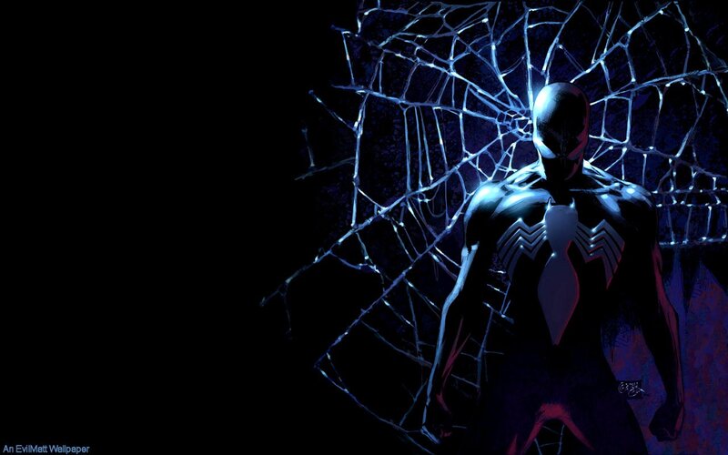 Spider-man in Black Suit — Dramatic, Night, Comic, Web, Dark Background