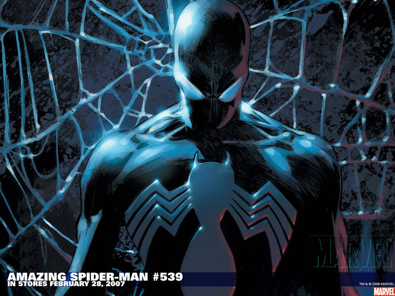 Spider-man in Black Suit — Dramatic, Night, Comic, Web Pattern, Marvel Logo