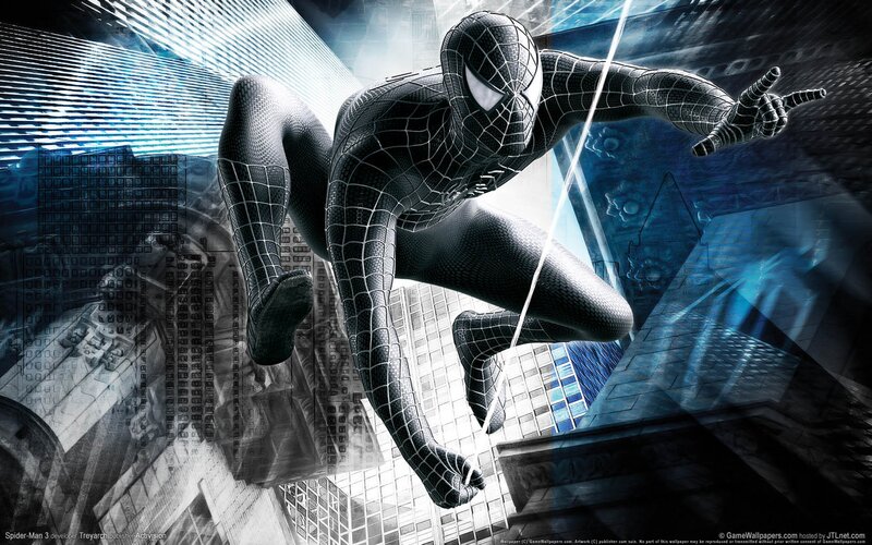 Spider-Man in Black Suit — Dramatic, Night, Digital Art, Cityscape, Web